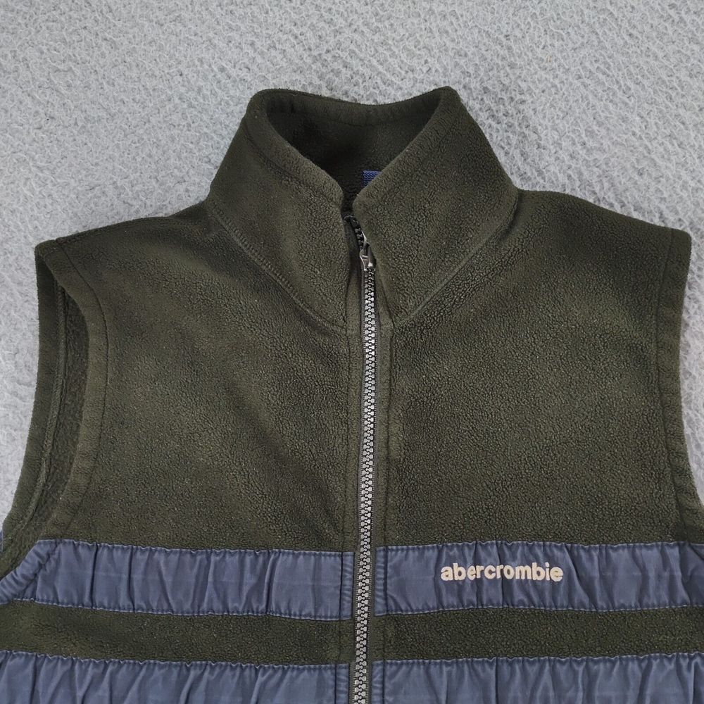 Vtg Abercrombie & Fitch Fleece Vest Mens XL Olive Green Full Zip Spellout - Picture 5 of 16